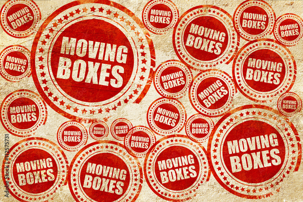 moving boxes, red stamp on a grunge paper texture moving boxes, red stamp on a grunge paper texture