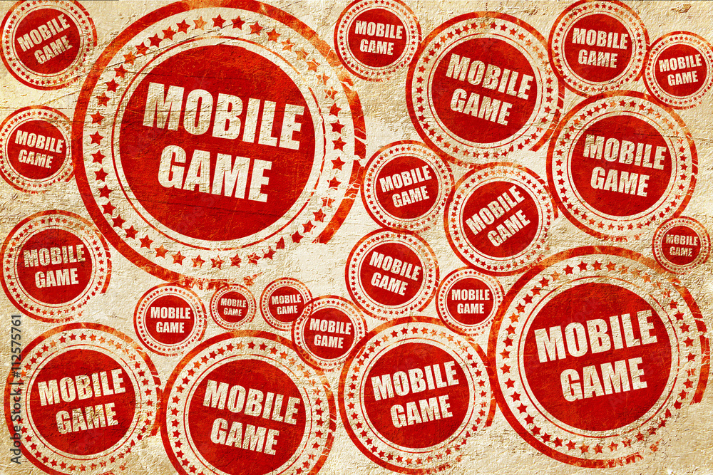 mobile game, red stamp on a grunge paper texture