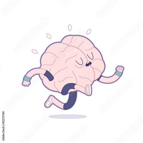 Train your brain series - the flat outlined vector illustration of training brain activity, running. Part of a Brain collection.