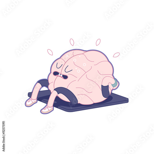 Train your brain series - the flat outlined vector illustration of training brain activity, body up. Part of a Brain collection.