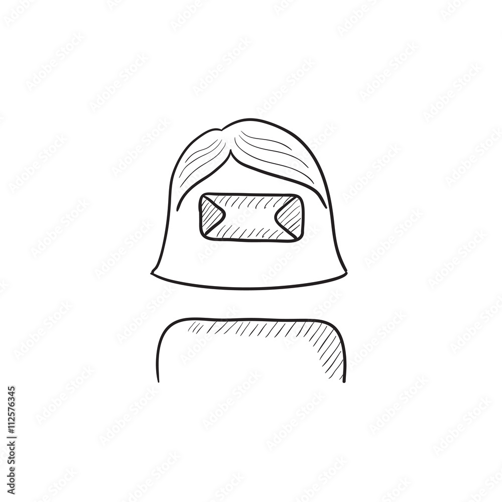 Woman wearing virtual reality headset sketch icon. Woman wearing virtual reality headset sketch icon.