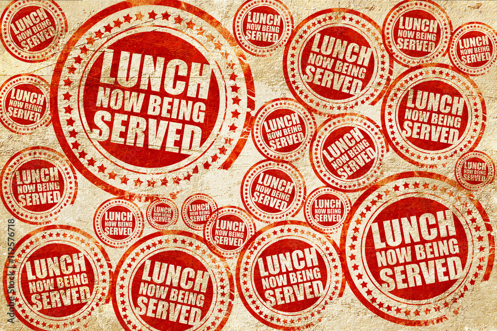 Obraz premium lunch served, red stamp on a grunge paper texture