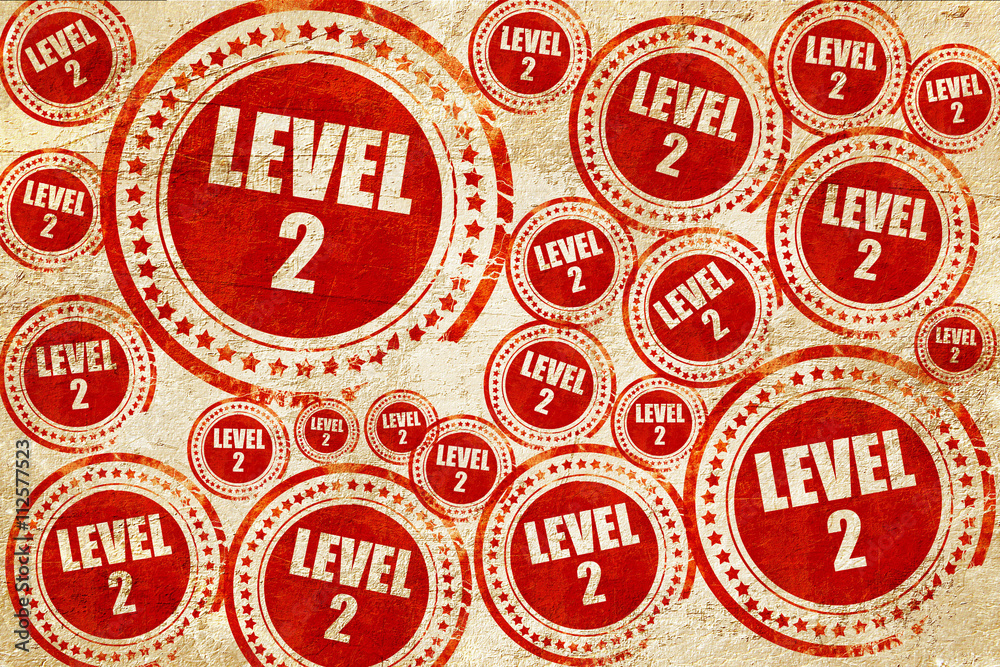 level 2, red stamp on a grunge paper texture