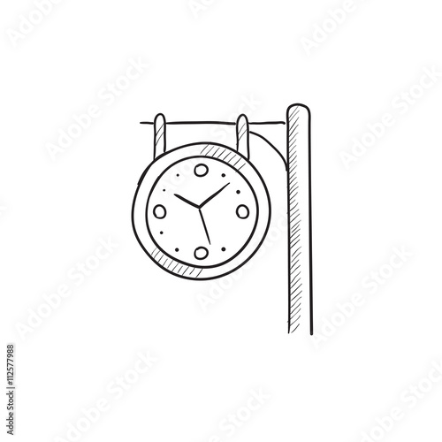 Train station clock sketch icon.