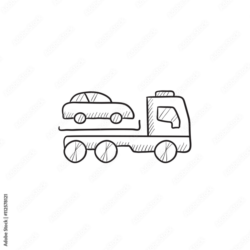 Car towing truck sketch icon.
