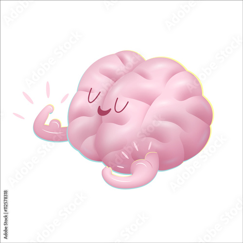Champion the brain showing it s biceps cartoon illustration - train your brain series. Part of the Brain collection.