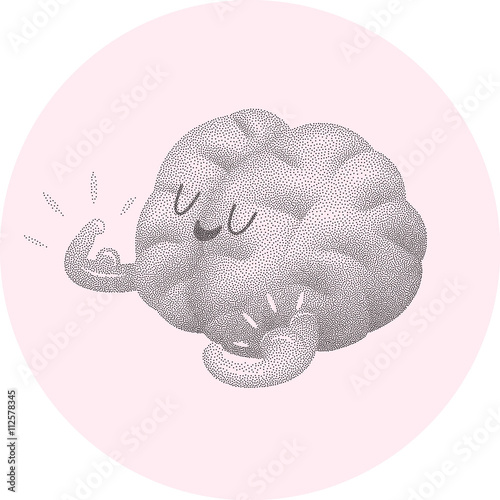 Champion the brain showing it s biceps dotted cartoon illustration - train your brain series. Part of the Brain collection.