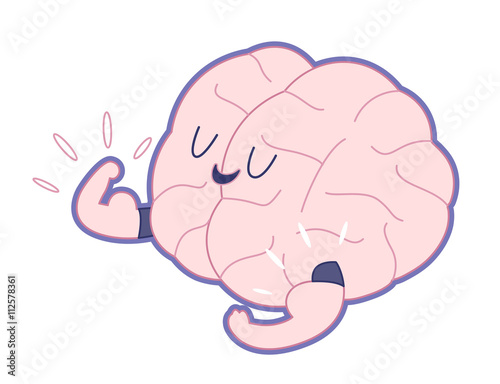 Champion the brain showing it s biceps flat outlined cartoon illustration - train your brain series. Part of the Brain collection.