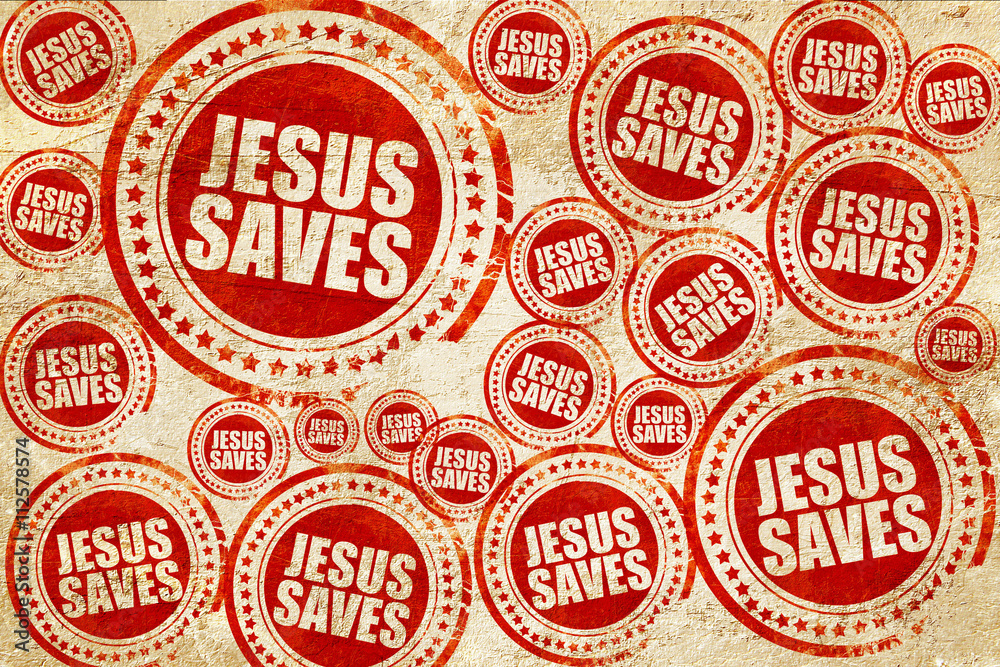 jesus saves, red stamp on a grunge paper texture