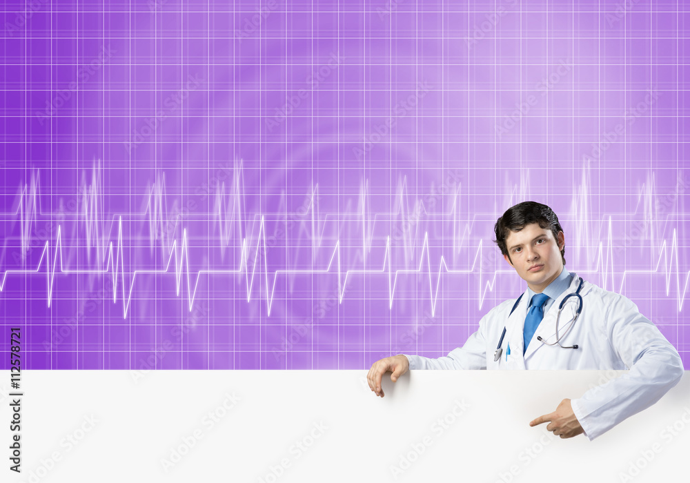 Doctor with banner Doctor with banner
