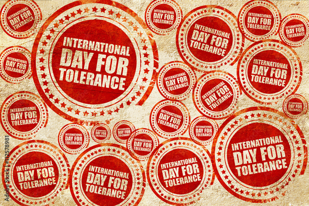 international day for tolerance, red stamp on a grunge paper tex