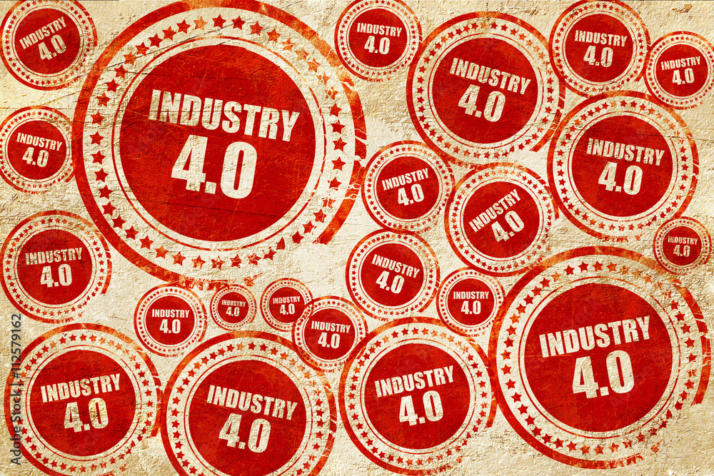industry 4.0, red stamp on a grunge paper texture
