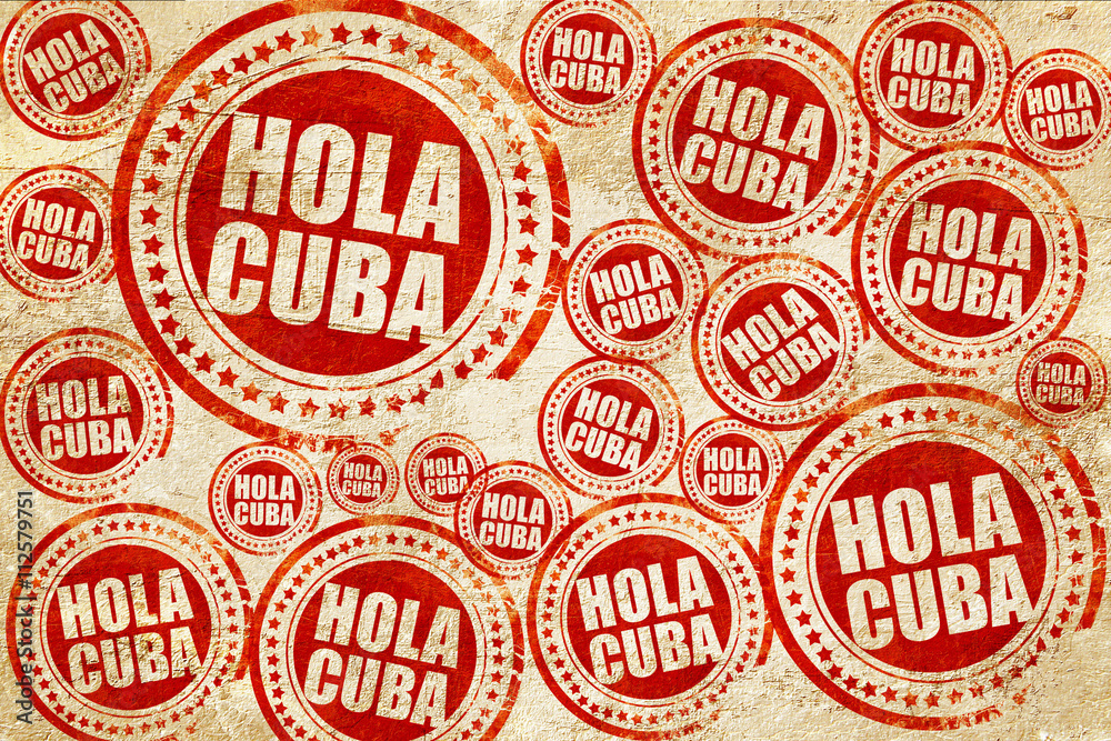 Fototapeta premium hola cuba, red stamp on a grunge paper texture