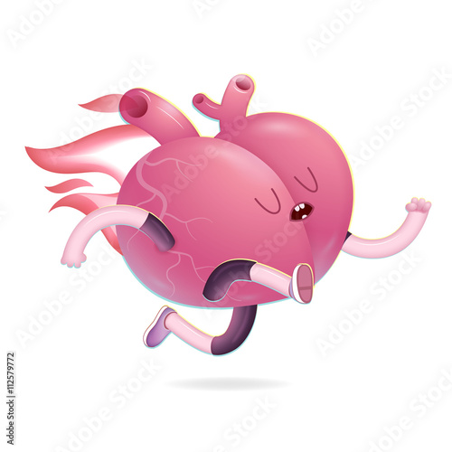 My heart burns for you - a vector cartoon illustration of a running burning heart. Part of Brain collection.