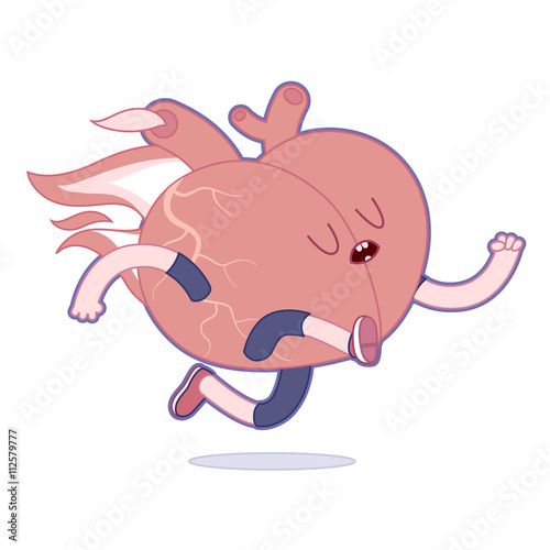 My heart burns for you - a vector  cartoon outlined illustration of a running burning heart. Part of Brain collection.