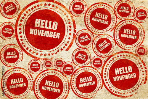 hello november, red stamp on a grunge paper texture