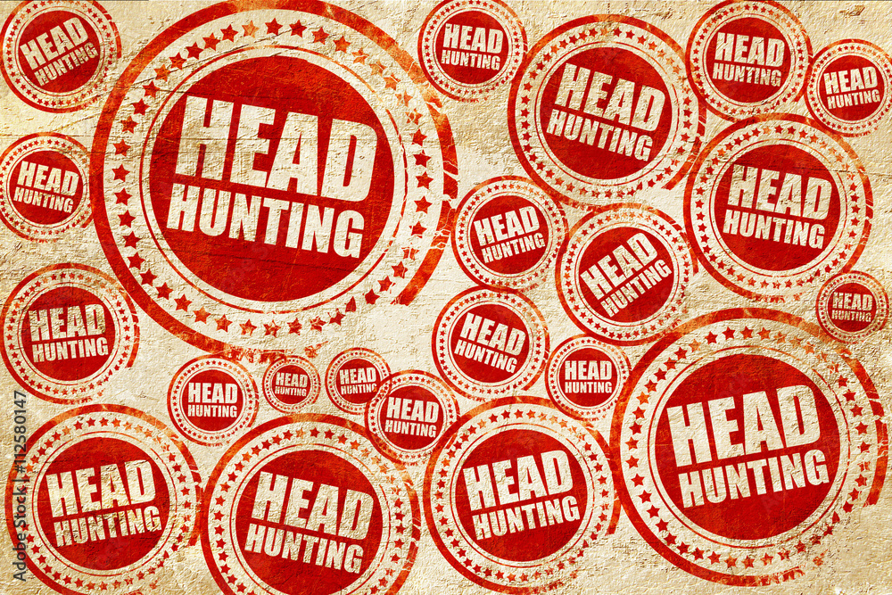 headhunting, red stamp on a grunge paper texture