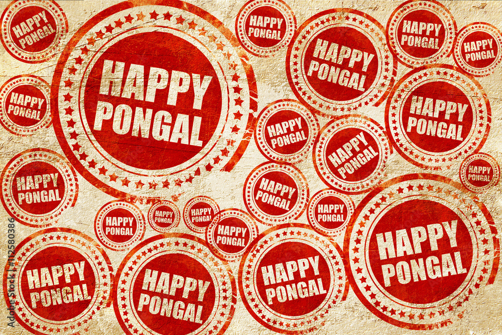 happy pongal, red stamp on a grunge paper texture