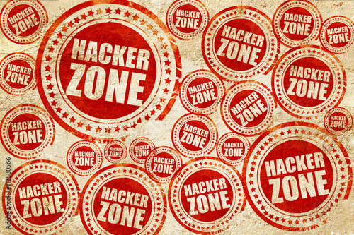 hacker zone  red stamp on a grunge paper texture