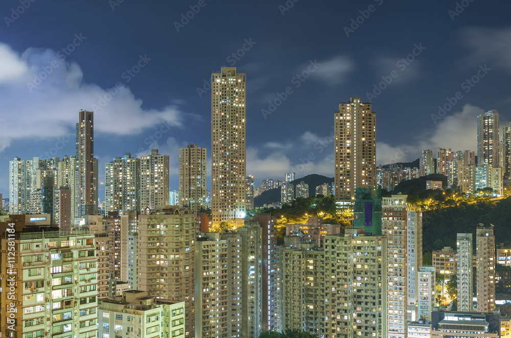 Panorama Skyline of Hong Kong City at night
