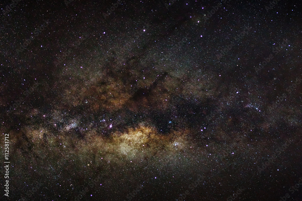 milky way galaxy, long exposure photograph, with grain..