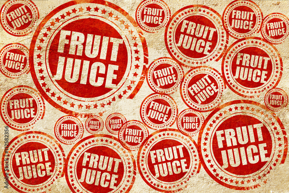 fruit juice, red stamp on a grunge paper texture