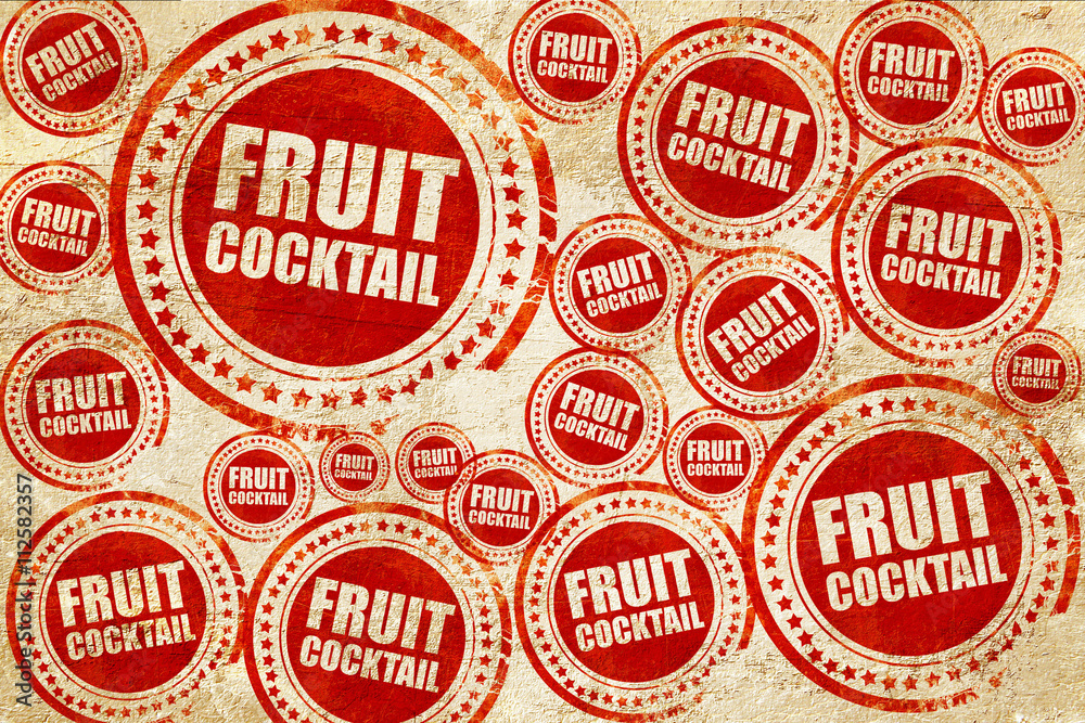 fruit cocktail, red stamp on a grunge paper texture