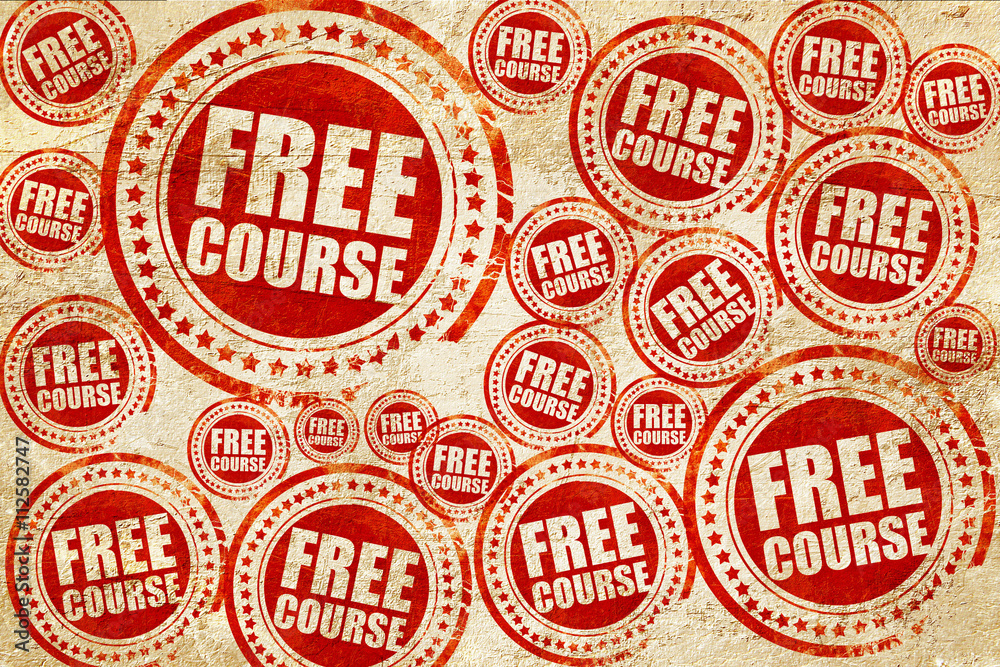 free course, red stamp on a grunge paper texture