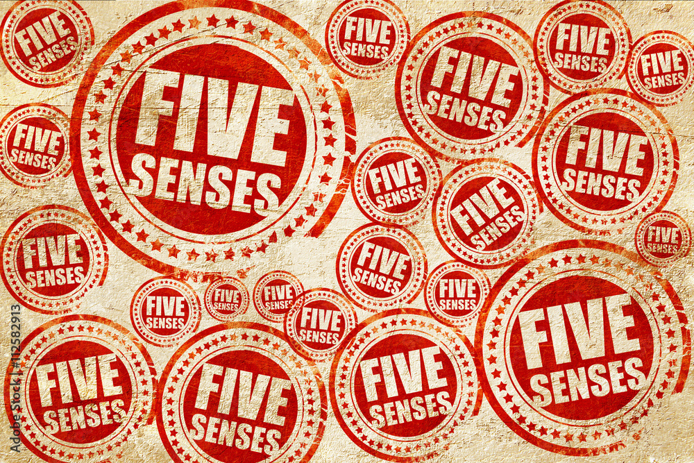 five senses, red stamp on a grunge paper texture five senses, red stamp on a grunge paper texture