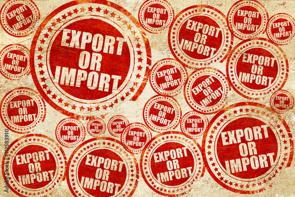 export or import, red stamp on a grunge paper texture