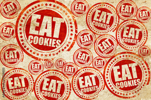 eat cookies, red stamp on a grunge paper texture