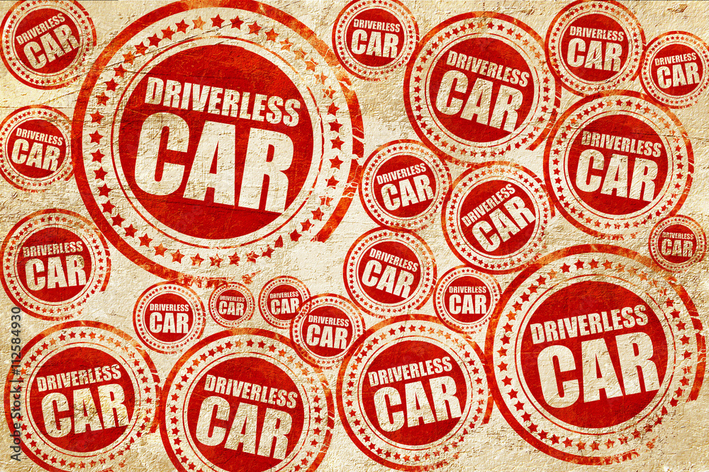 Fototapeta premium driverless car, red stamp on a grunge paper texture