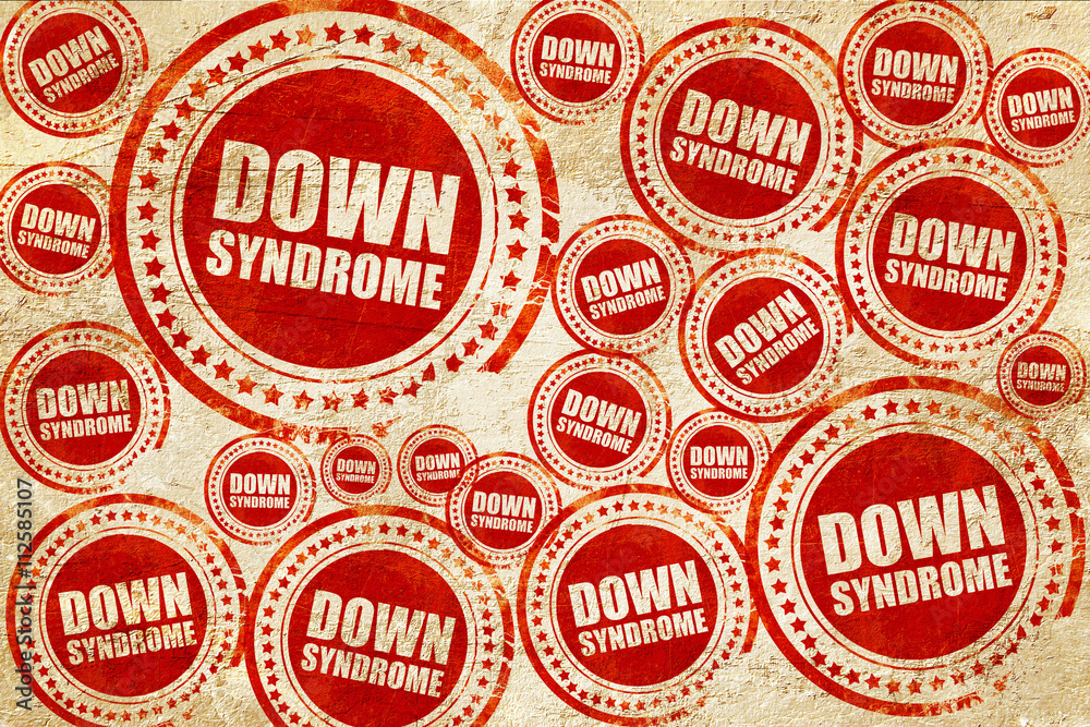 down syndrome, red stamp on a grunge paper texture