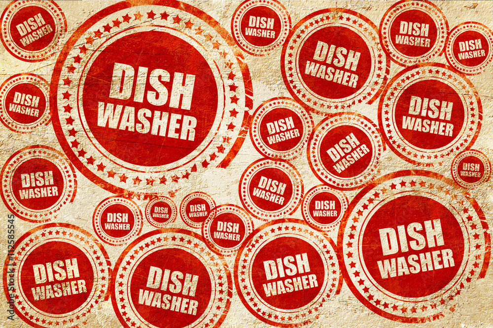 dish washer, red stamp on a grunge paper texture dish washer, red stamp on a grunge paper texture