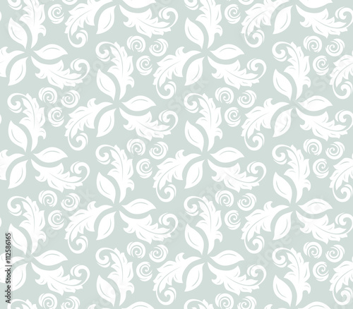 Floral vector ornament. Seamless abstract classic pattern with flowers. Light blue and white pattern