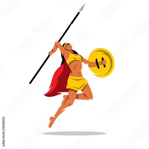 Vector Woman Warrior with a spear Cartoon Illustration. 