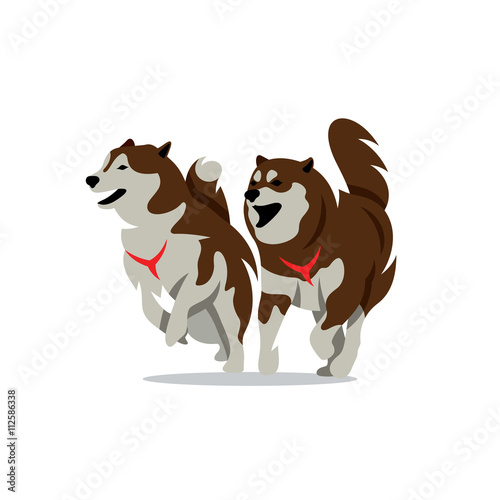 Vector Two Husky Dog Cartoon Illustration.