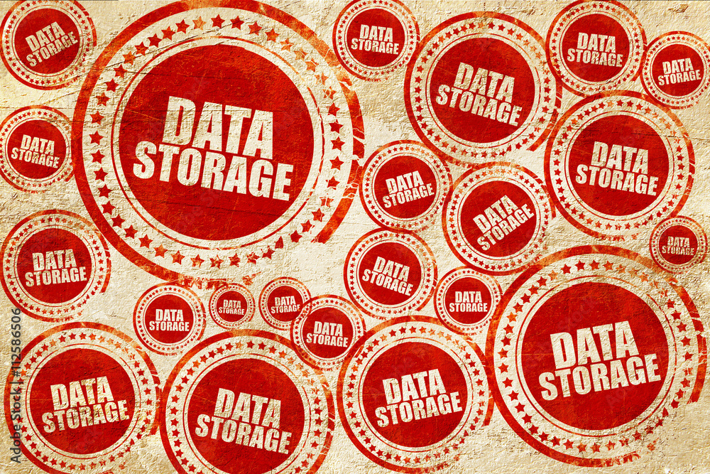 data storage, red stamp on a grunge paper texture