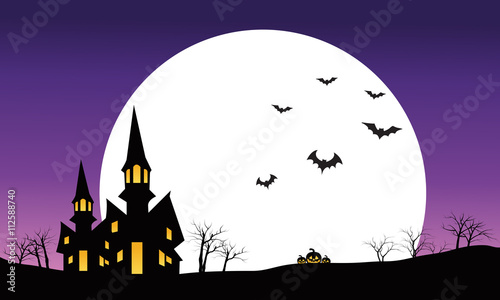 Halloween castle at night scenery silhouette