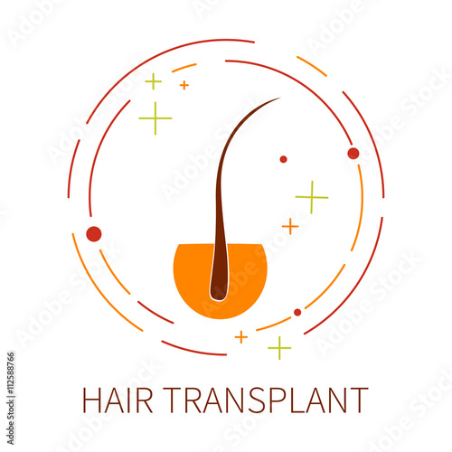 Hair transplant logo template made in line style. Hair loss treatment concept. Minimal hair follicle icon is perfect for hair clinics or medical diagnostic centers. Vector illustration.