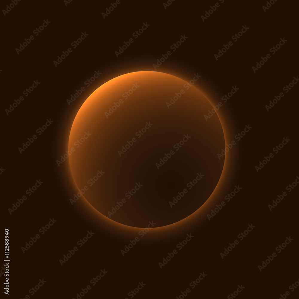 Planet glow sign in cosmic space galaxy. Abstract shine moon icon isolated on black background. Light star night. Symbol of science, universe, astronomy and world, cosmos, eclipse. Vector illustration