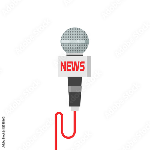 Microphone news vector illustration isolated on white, flat cartoon interview microphone with wire