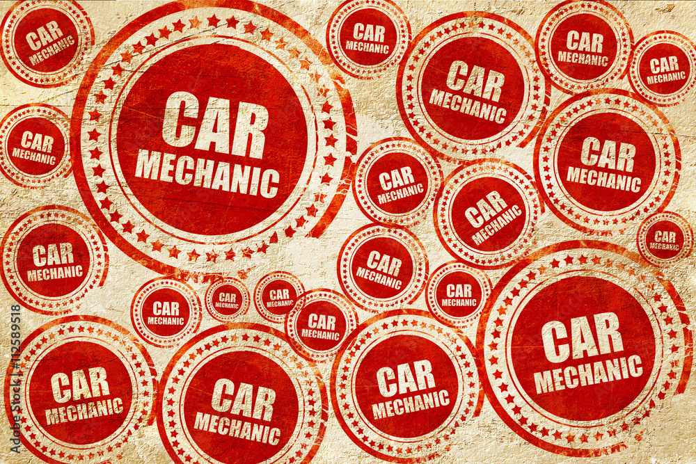 Obraz premium car mechanic, red stamp on a grunge paper texture