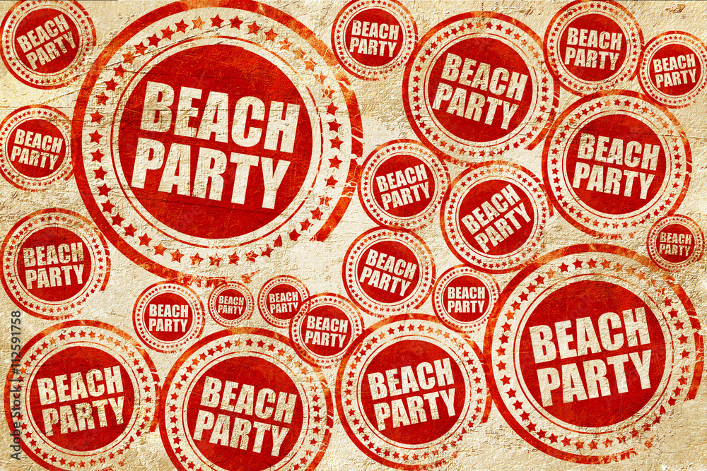 beach party, red stamp on a grunge paper texture