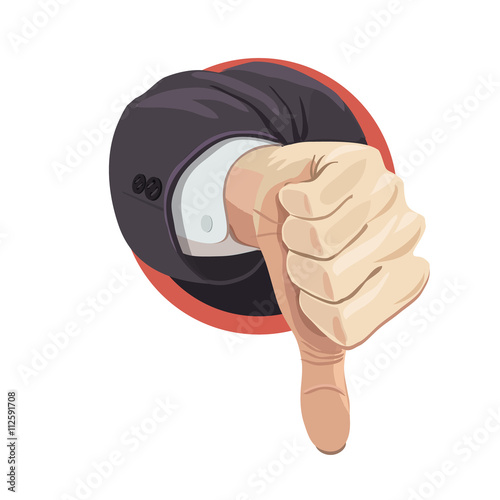 hand with thumb down/  Hand showing thumbs down not consent or decision rules, shared the views of other people, icons and so on    