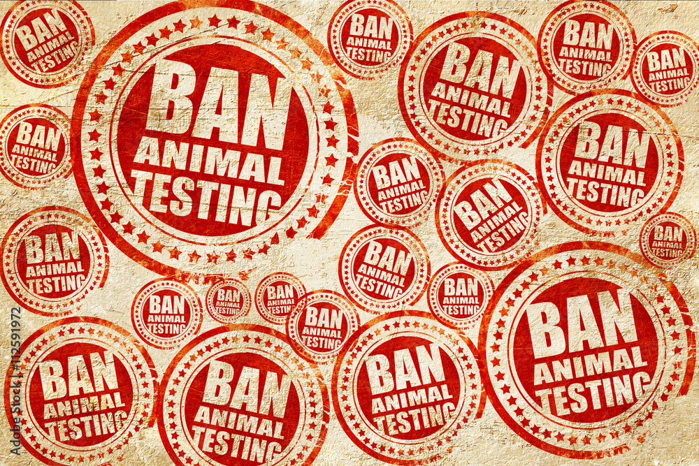 Obraz premium ban animal testing, red stamp on a grunge paper texture