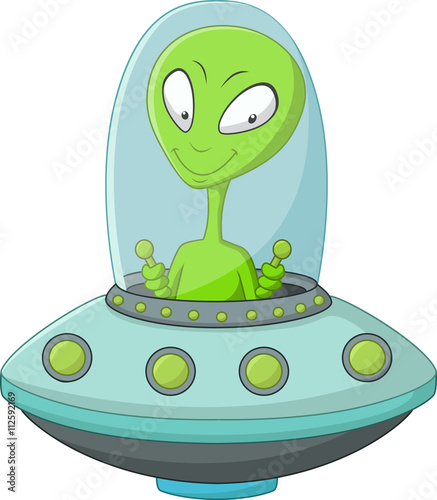 Cute alien cartoon in the spaceship

