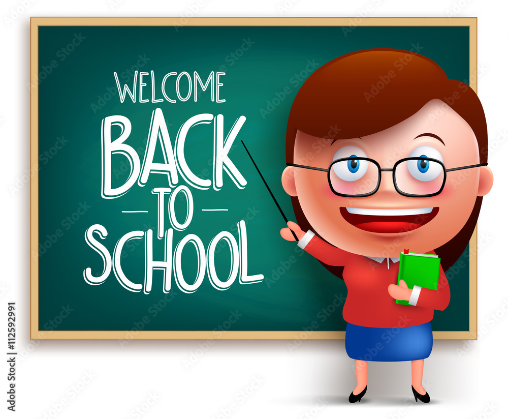 Back to school teacher funny 3D vector character wearing eyeglasses teaching in a chalkboard isolated in white background. Vector illustration
Back to school teacher funny 3D vector character wearing eyeglasses teaching in a chalkboard isolated in white background. Vector illustration