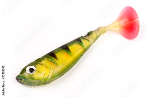 Silicon fishing lure fake fish isolated over white background