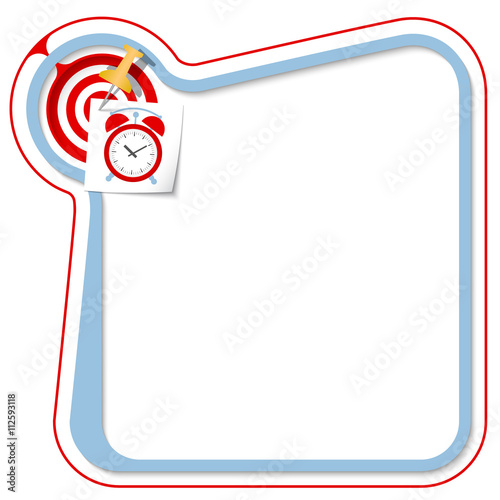 Blue frame for your text with the tack, target and alarm clock